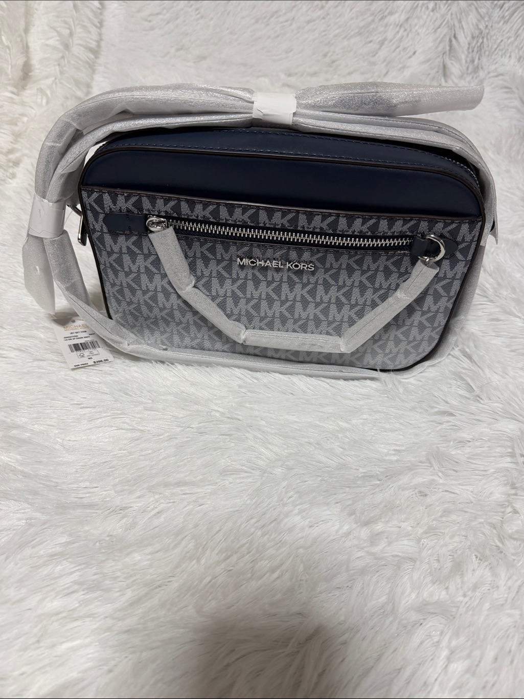 Michael Kors Navy And Gray Mk Monogram Messenger Bag